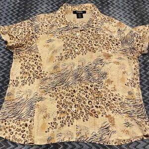100% silk animal print short sleeve blouse